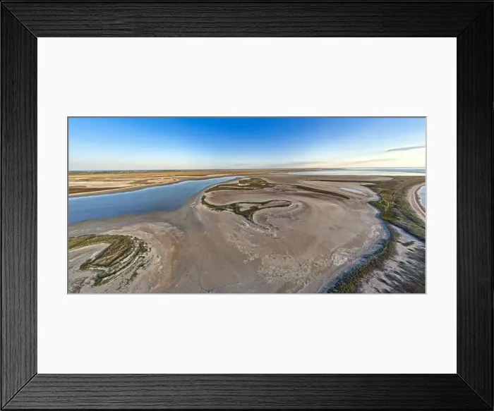 Framed Print : Sandy swamp near a beautiful lake, top view, drone camera Framed Print : Sandy swamp near a beautiful lake, top view, drone camera