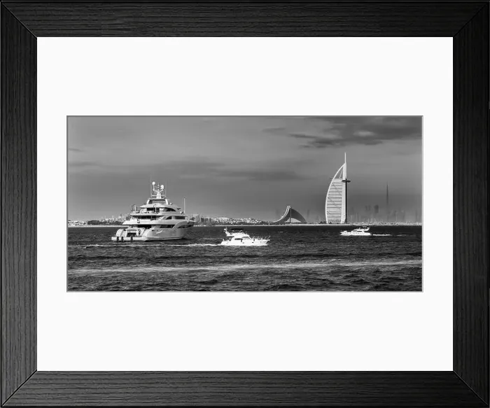 Framed Print : Dubai city - amazing city center skyline and famous Jumeirah beach at sunset, United Arab Emirates Framed Print : Dubai city - amazing city center skyline and famous Jumeirah beach at sunset, United Arab Emirates