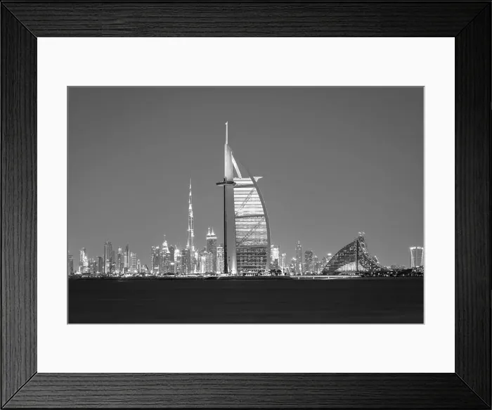 Framed Print : Dubai city - amazing city center skyline and famous Jumeirah beach at sunset, United Arab Emirates Framed Print : Dubai city - amazing city center skyline and famous Jumeirah beach at sunset, United Arab Emirates