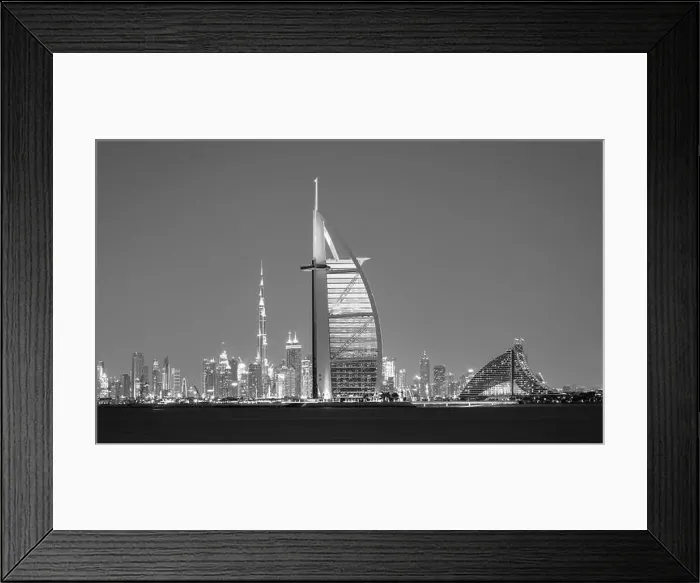 Framed Print : Dubai city - amazing city center skyline and famous Jumeirah beach at sunset, United Arab Emirates Framed Print : Dubai city - amazing city center skyline and famous Jumeirah beach at sunset, United Arab Emirates