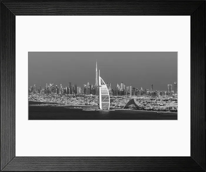 Framed Print : Dubai city - amazing city center skyline and famous Jumeirah beach at sunset, United Arab Emirates Framed Print : Dubai city - amazing city center skyline and famous Jumeirah beach at sunset, United Arab Emirates