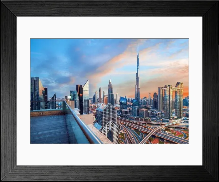 Framed Print : Dubai city center view at sunrise, United Arab Emirate Framed Print : Dubai city center view at sunrise, United Arab Emirate