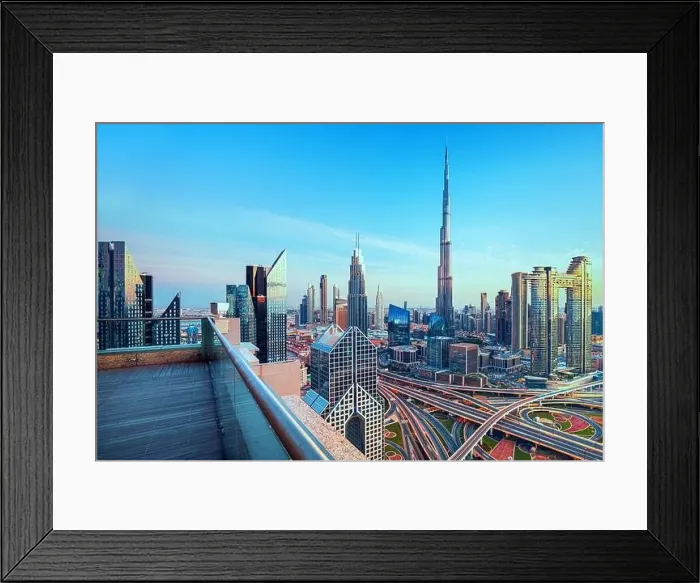 Framed Print : Dubai city center view at sunrise, United Arab Emirate Framed Print : Dubai city center view at sunrise, United Arab Emirate