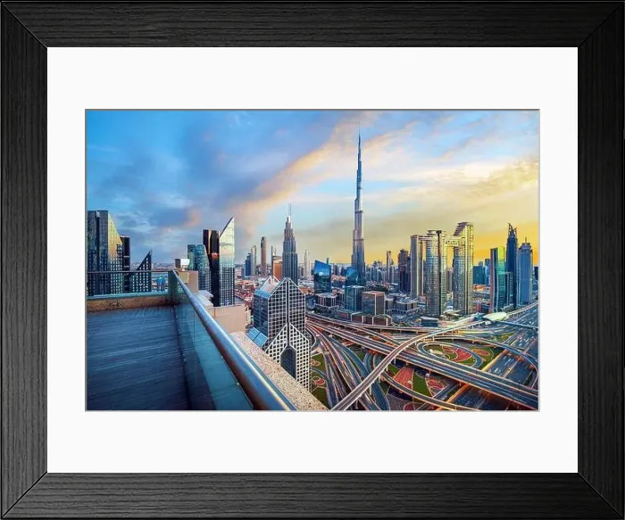 Framed Print : Dubai city center view at sunrise, United Arab Emirate Framed Print : Dubai city center view at sunrise, United Arab Emirate