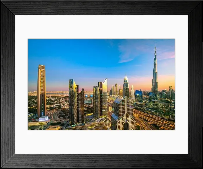 Framed Print : Dubai city center view at sunrise, United Arab Emirate Framed Print : Dubai city center view at sunrise, United Arab Emirate