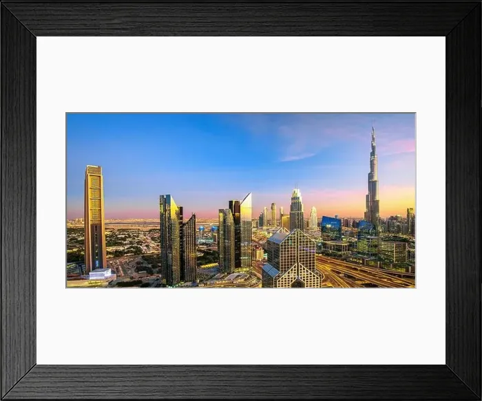Framed Print : Dubai city center view at sunrise, United Arab Emirate Framed Print : Dubai city center view at sunrise, United Arab Emirate