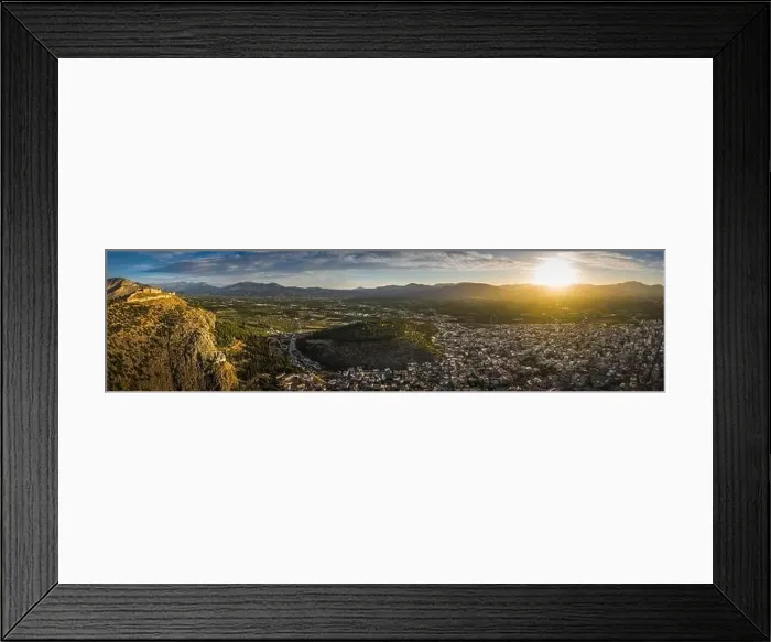 Framed Print : The castle on Larissa Hill, located near the town of Argos, Greece on sunrise light aerial view