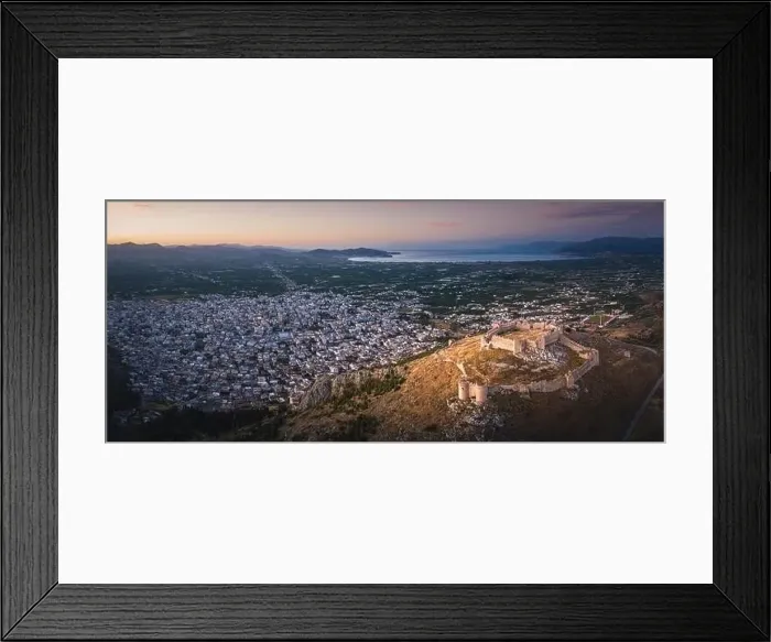 Framed Print : The castle on Larissa Hill, located near the town of Argos, Greece on sunrise light aerial view Framed Print : The castle on Larissa Hill, located near the town of Argos, Greece on sunrise light aerial view