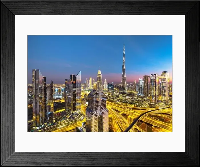 Framed Print : Dubai city center view at sunrise, United Arab Emirate Framed Print : Dubai city center view at sunrise, United Arab Emirate