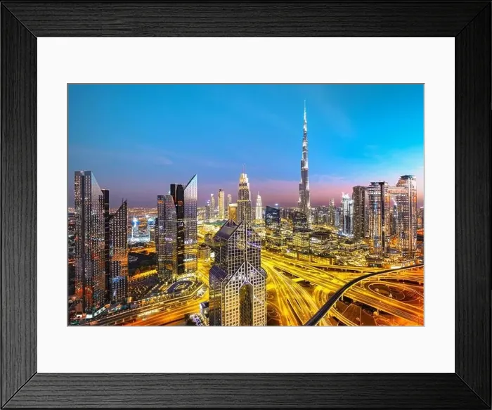 Framed Print : Dubai city center view at sunrise, United Arab Emirate Framed Print : Dubai city center view at sunrise, United Arab Emirate