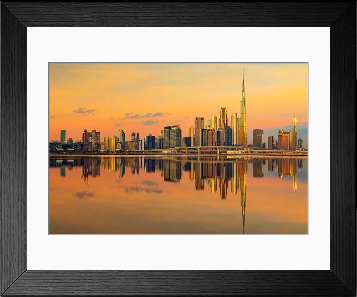 Framed Print : Dubai city center view at sunrise, United Arab Emirate Framed Print : Dubai city center view at sunrise, United Arab Emirate