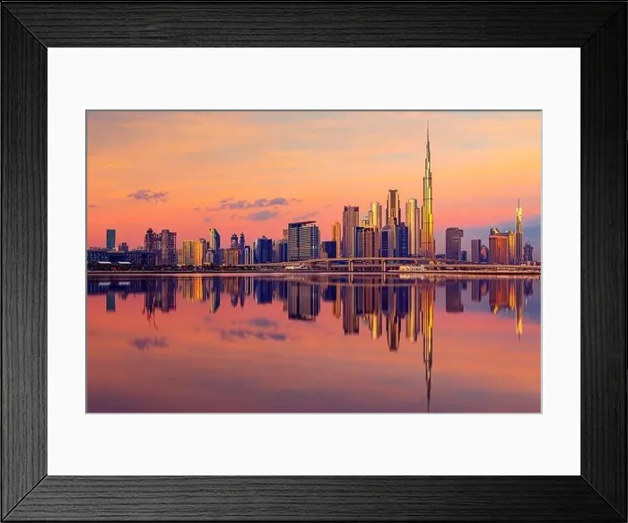 Framed Print : Dubai city center view at sunrise, United Arab Emirate Framed Print : Dubai city center view at sunrise, United Arab Emirate