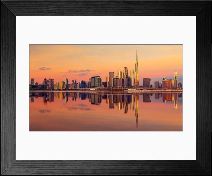 Framed Print : Dubai city center view at sunrise, United Arab Emirate Framed Print : Dubai city center view at sunrise, United Arab Emirate