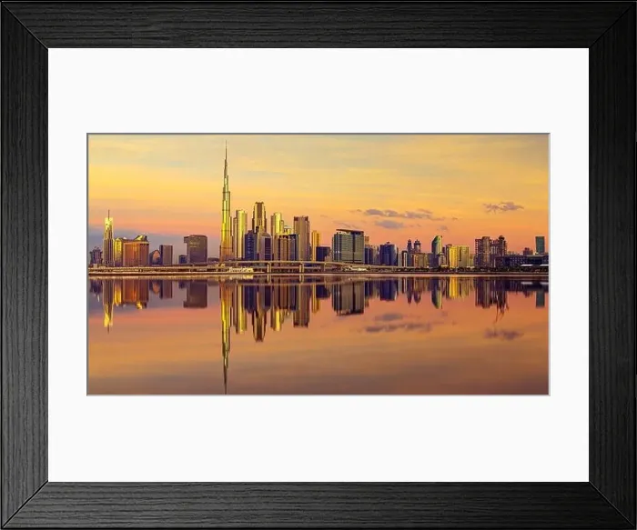 Framed Print : Dubai city center view at sunrise, United Arab Emirate Framed Print : Dubai city center view at sunrise, United Arab Emirate