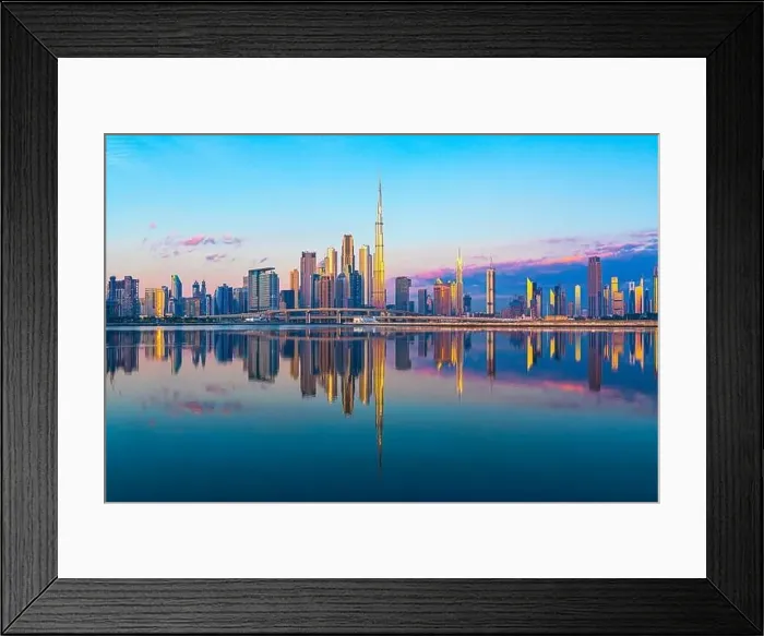 Framed Print : Dubai city center view at sunrise, United Arab Emirate Framed Print : Dubai city center view at sunrise, United Arab Emirate