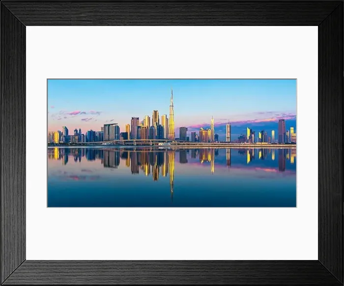 Framed Print : Dubai city center view at sunrise, United Arab Emirate Framed Print : Dubai city center view at sunrise, United Arab Emirate