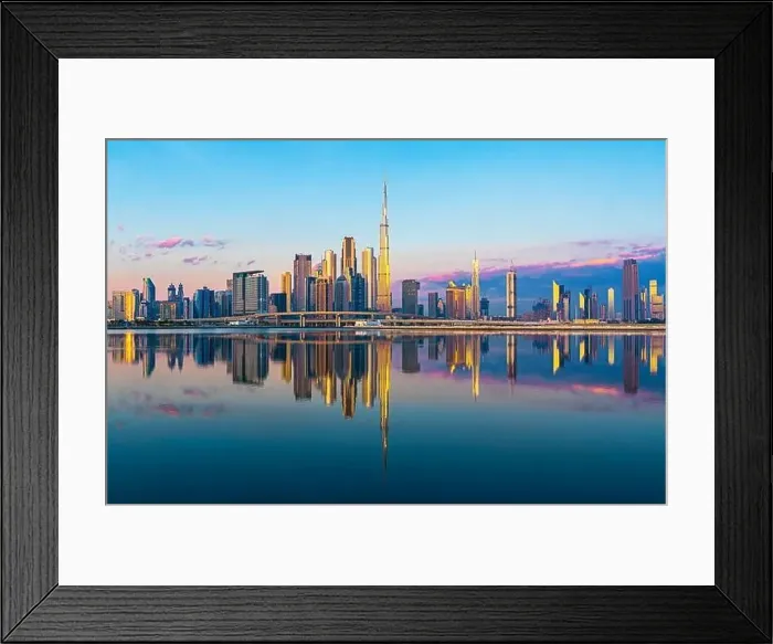 Framed Print : Dubai city center view at sunrise, United Arab Emirate Framed Print : Dubai city center view at sunrise, United Arab Emirate