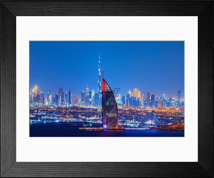 Framed Print : Dubai city center view at sunrise, United Arab Emirate Framed Print : Dubai city center view at sunrise, United Arab Emirate