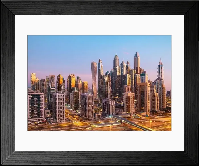 Framed Print : Dubai city center view at sunrise, United Arab Emirate Framed Print : Dubai city center view at sunrise, United Arab Emirate