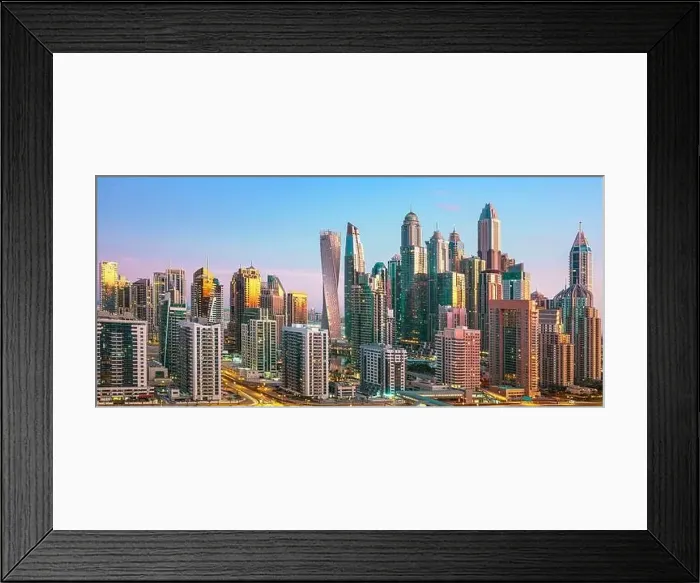 Framed Print : Dubai city center view at sunrise, United Arab Emirate Framed Print : Dubai city center view at sunrise, United Arab Emirate