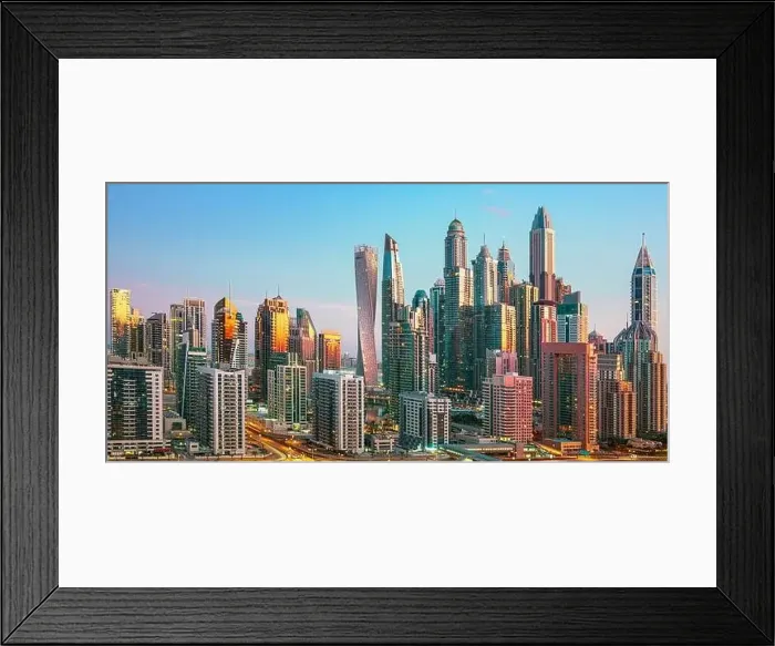 Framed Print : Dubai city center view at sunrise, United Arab Emirate Framed Print : Dubai city center view at sunrise, United Arab Emirate
