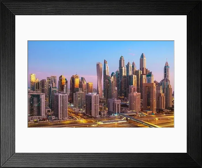 Framed Print : Dubai city center view at sunrise, United Arab Emirate Framed Print : Dubai city center view at sunrise, United Arab Emirate
