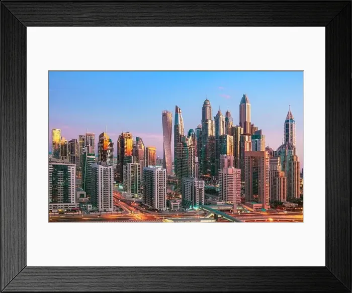 Framed Print : Dubai city center view at sunrise, United Arab Emirate Framed Print : Dubai city center view at sunrise, United Arab Emirate