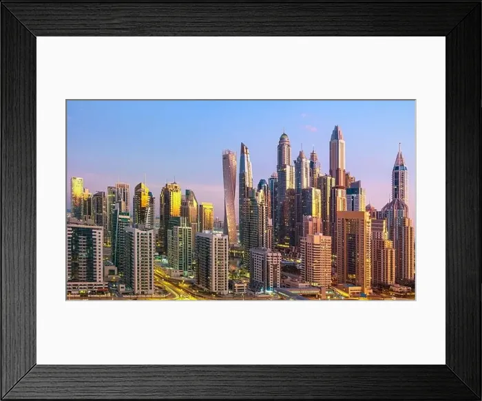 Framed Print : Dubai city center view at sunrise, United Arab Emirate Framed Print : Dubai city center view at sunrise, United Arab Emirate
