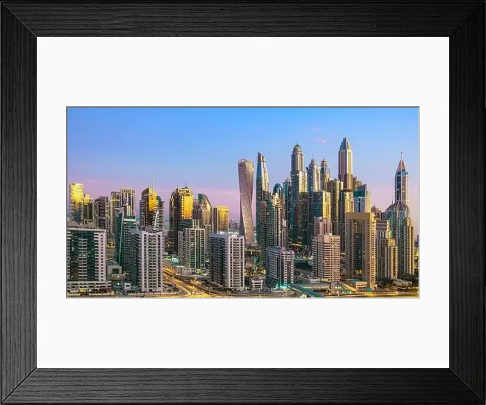 Framed Print : Dubai city center view at sunrise, United Arab Emirate Framed Print : Dubai city center view at sunrise, United Arab Emirate