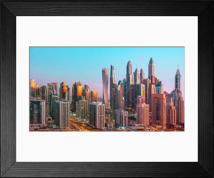 Framed Print : Dubai city center view at sunrise, United Arab Emirate Framed Print : Dubai city center view at sunrise, United Arab Emirate