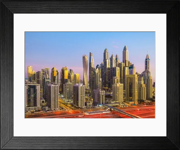 Framed Print : Dubai city center view at sunrise, United Arab Emirate Framed Print : Dubai city center view at sunrise, United Arab Emirate