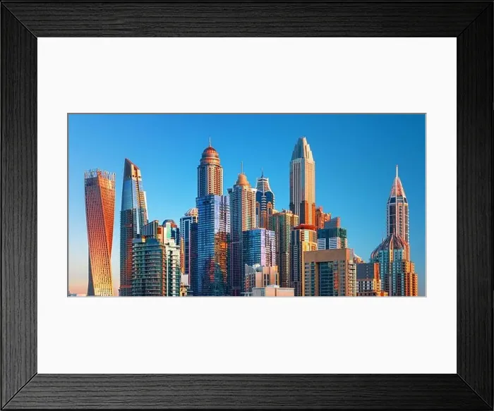 Framed Print : Dubai city center view at sunrise, United Arab Emirate Framed Print : Dubai city center view at sunrise, United Arab Emirate