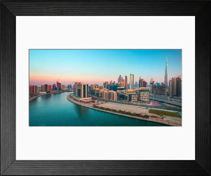 Framed Print : Dubai city center view at sunrise, United Arab Emirate Framed Print : Dubai city center view at sunrise, United Arab Emirate