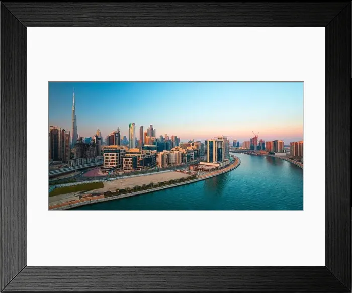 Framed Print : Dubai city center view at sunrise, United Arab Emirate Framed Print : Dubai city center view at sunrise, United Arab Emirate