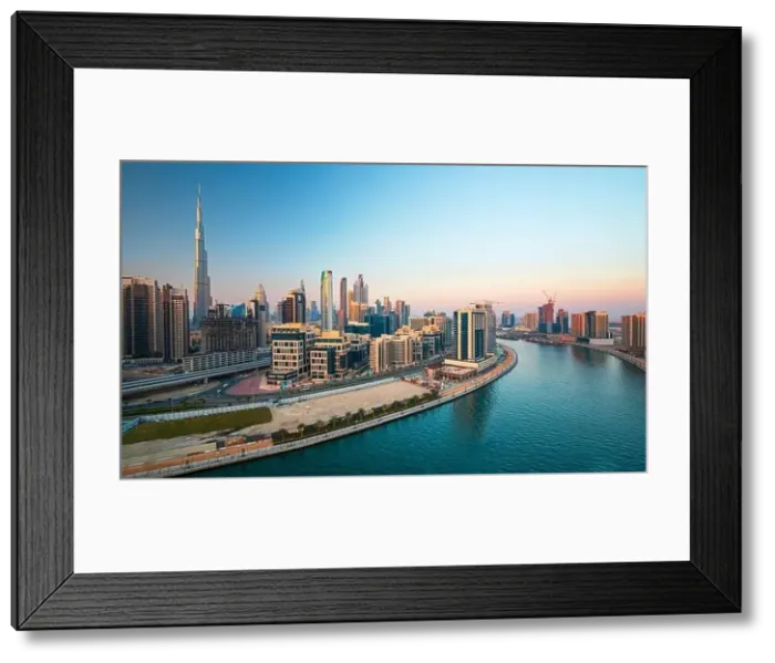 Framed Print : Dubai city center view at sunrise, United Arab Emirate Framed Print : Dubai city center view at sunrise, United Arab Emirate