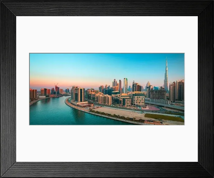 Framed Print : Dubai city center view at sunrise, United Arab Emirate Framed Print : Dubai city center view at sunrise, United Arab Emirate