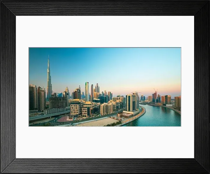 Framed Print : Dubai city center view at sunrise, United Arab Emirate Framed Print : Dubai city center view at sunrise, United Arab Emirate