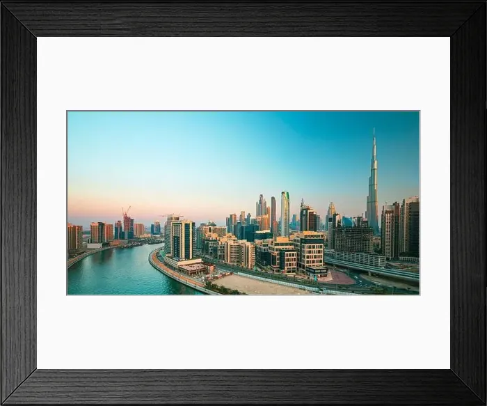 Framed Print : Dubai city center view at sunrise, United Arab Emirate Framed Print : Dubai city center view at sunrise, United Arab Emirate