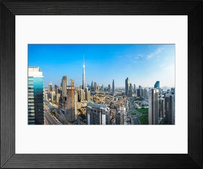 Framed Print : Dubai city center view at sunrise, United Arab Emirate Framed Print : Dubai city center view at sunrise, United Arab Emirate