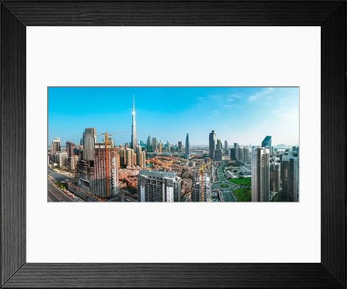Framed Print : Dubai city center view at sunrise, United Arab Emirate Framed Print : Dubai city center view at sunrise, United Arab Emirate