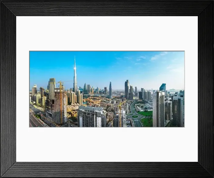 Framed Print : Dubai city center view at sunrise, United Arab Emirate Framed Print : Dubai city center view at sunrise, United Arab Emirate