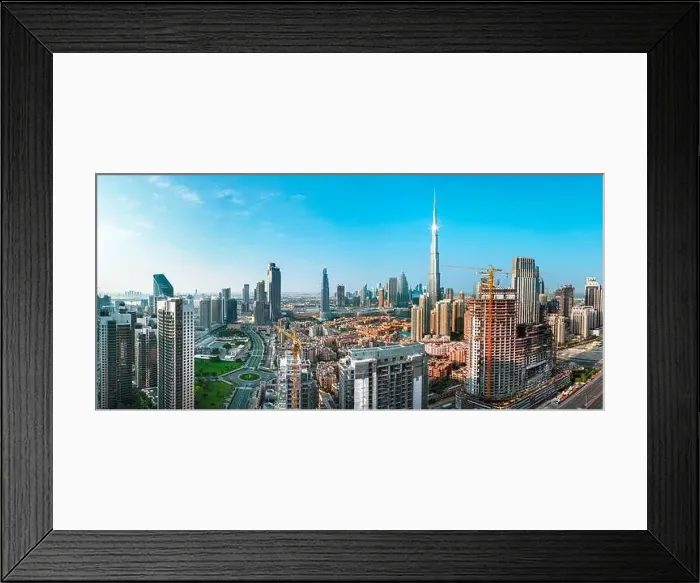 Framed Print : Dubai city center view at sunrise, United Arab Emirate Framed Print : Dubai city center view at sunrise, United Arab Emirate