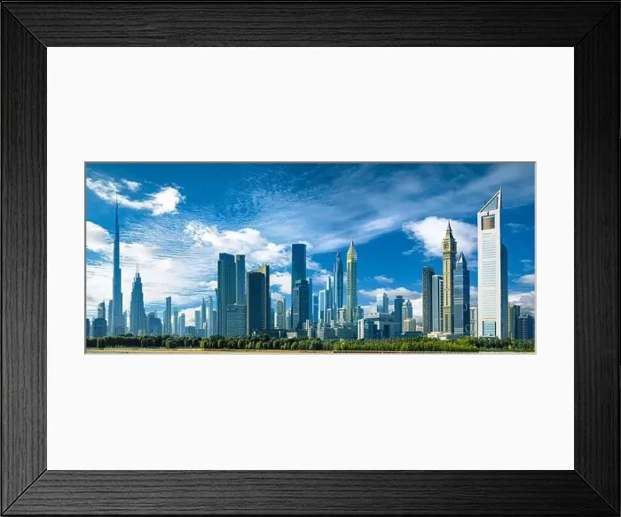 Framed Print : Dubai city center view at sunrise, United Arab Emirate Framed Print : Dubai city center view at sunrise, United Arab Emirate