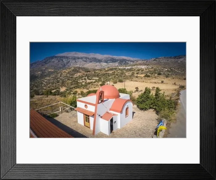 Framed Print : Church on traditional Crete village Nithafri, summer on Crete, mountain view Framed Print : Church on traditional Crete village Nithafri, summer on Crete, mountain view