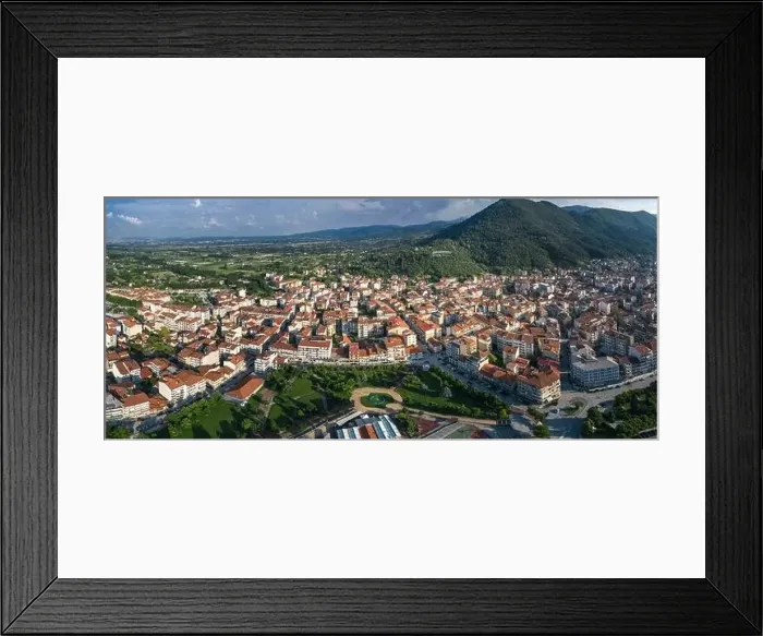 Framed Print : Aerial panoramic view of Florina city in northern Greece Framed Print : Aerial panoramic view of Florina city in northern Greece