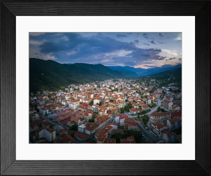 Framed Print : Aerial panoramic view of Florina city in northern Greece Framed Print : Aerial panoramic view of Florina city in northern Greece