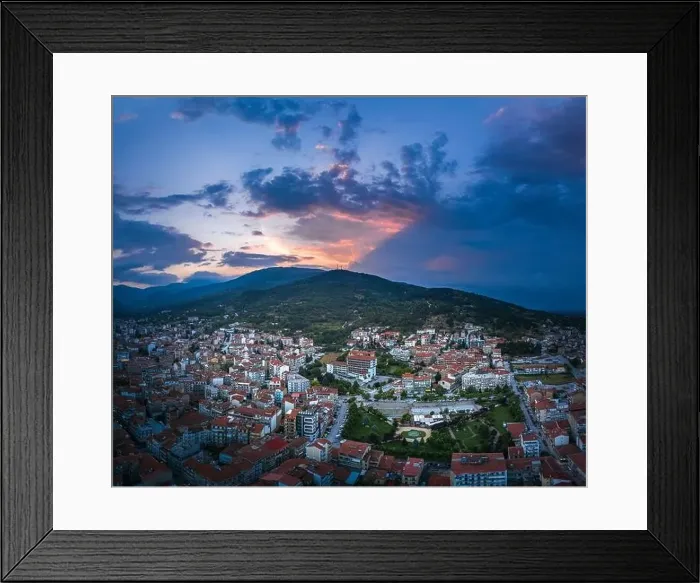 Framed Print : Aerial panoramic view of Florina city in northern Greece Framed Print : Aerial panoramic view of Florina city in northern Greece