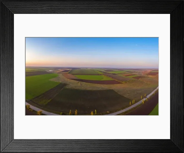Framed Print : Flying over a field of growing wheat. Aerial panoramic drone shot Framed Print : Flying over a field of growing wheat. Aerial panoramic drone shot