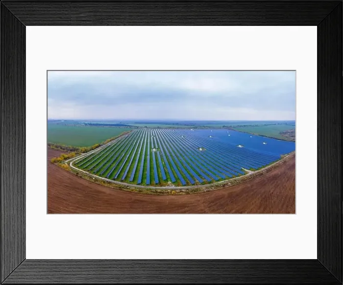 Framed Print : Power plant using renewable solar energy. Aerial drone shot Framed Print : Power plant using renewable solar energy. Aerial drone shot