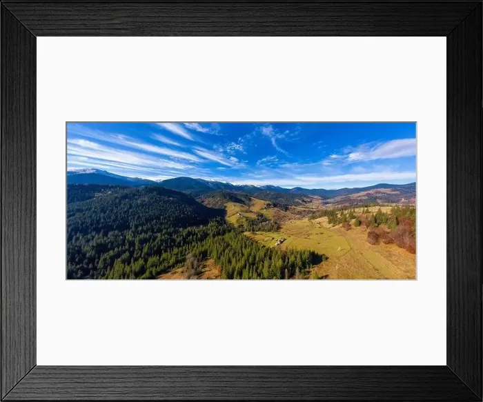 Framed Print : Picturesque mountain landscapes of autumn with snow near the village of Dzembronya in Ukraine Carpathians mountains